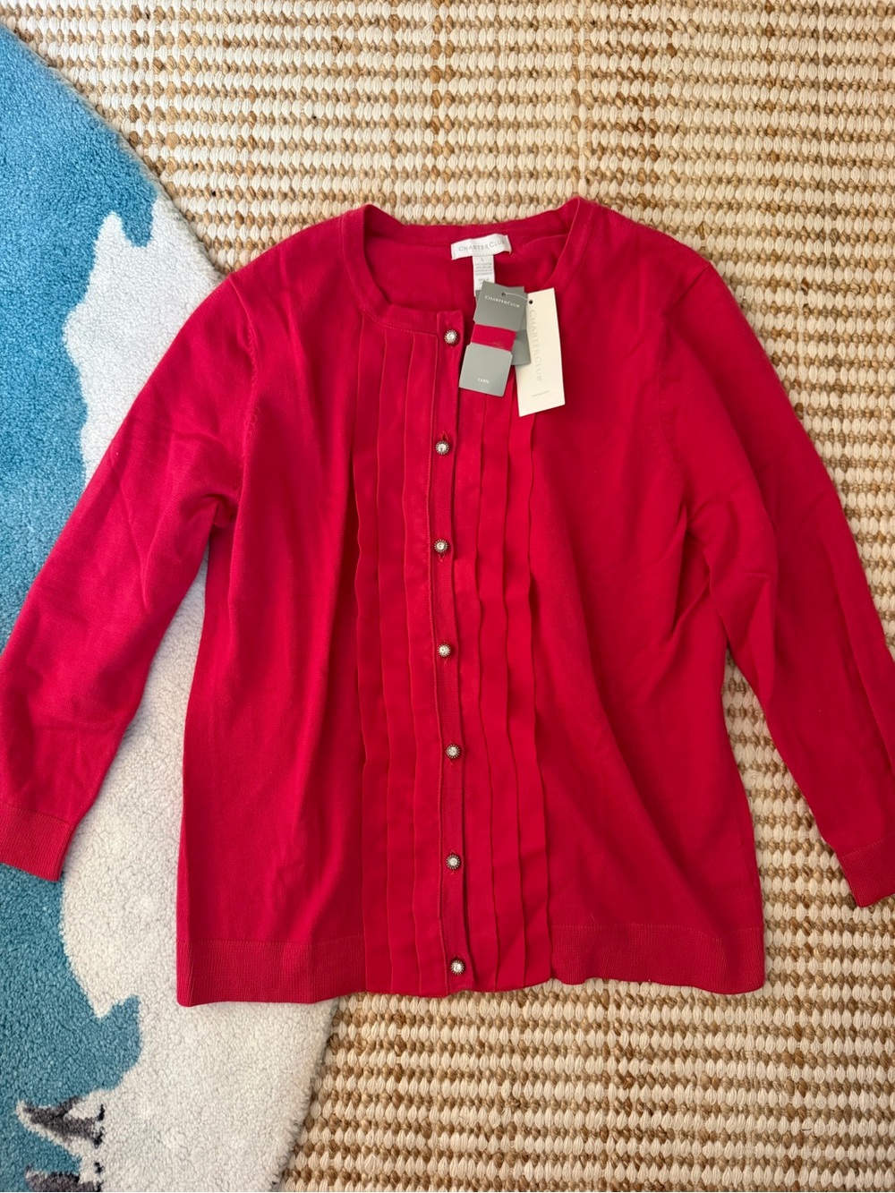 Charter Club Watermelon Knit Crew Neck Button-Front Cardigan Sweater Women’s L
